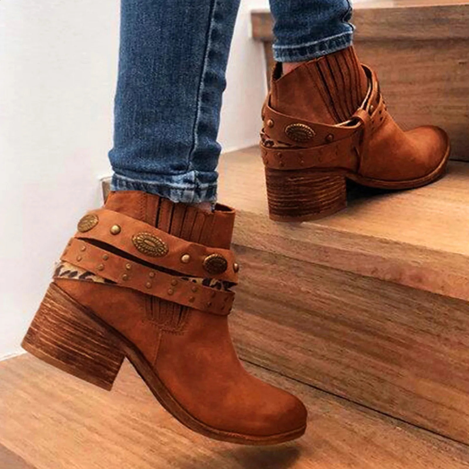 Zip Retro Square Round Fashion Winter Boots Heel Womens Boots Summer Womens Boots 240914