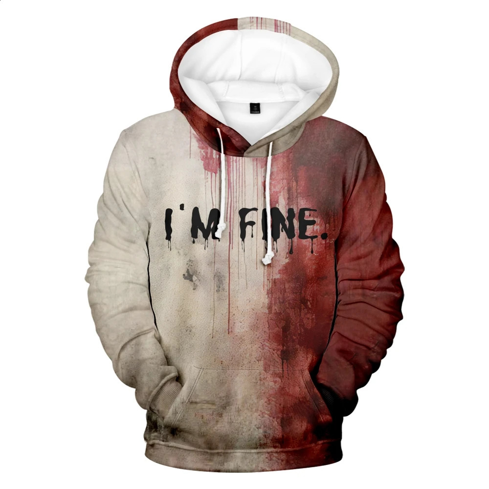 IM Fine Bloody hooded Problem Solved drawstring pocket sweatshirt menwomen hip hop Pullovers 240910