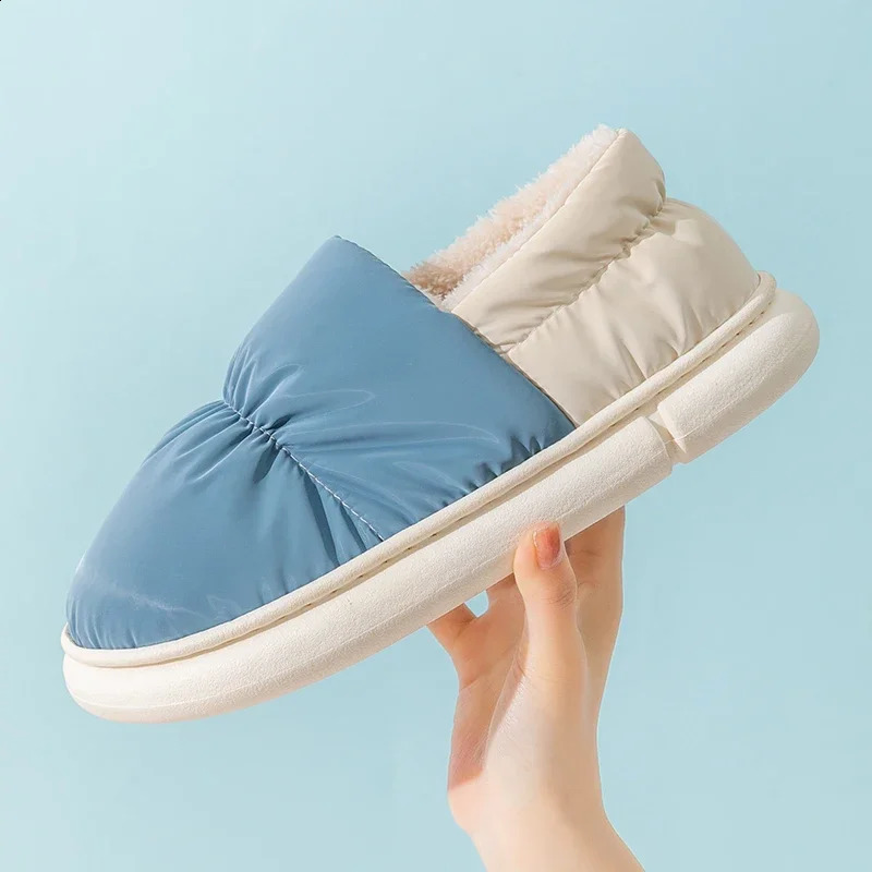 Fashion Winter Mens Waterproof Cloth Non-slip Slides Cover Heel Warm Plush Slippers Male Soft Sole Home Casual Cotton Shoes 240914