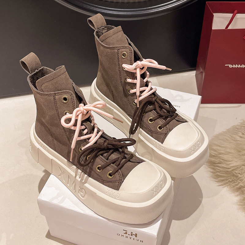 2024 Korean High Top Canvas Shoes Women's Thick Soled Height-Boosting Sneakers f411