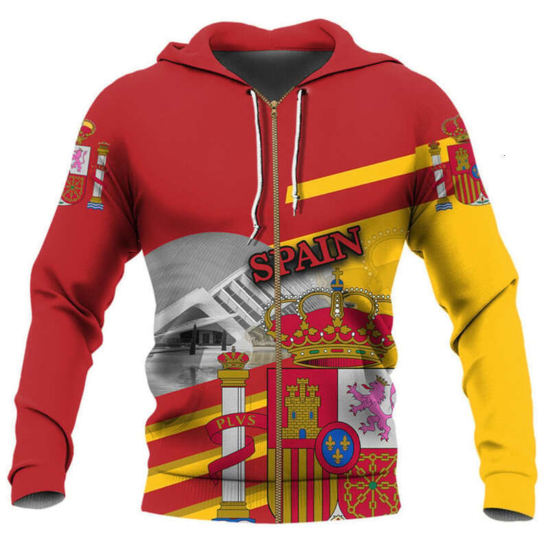 Spain Map Flag 3D Printed Zip Up Hoodies For Men Clothes National Emblem Sports Boy Tracuit Casual Kids Zipper Hoody Pullovers