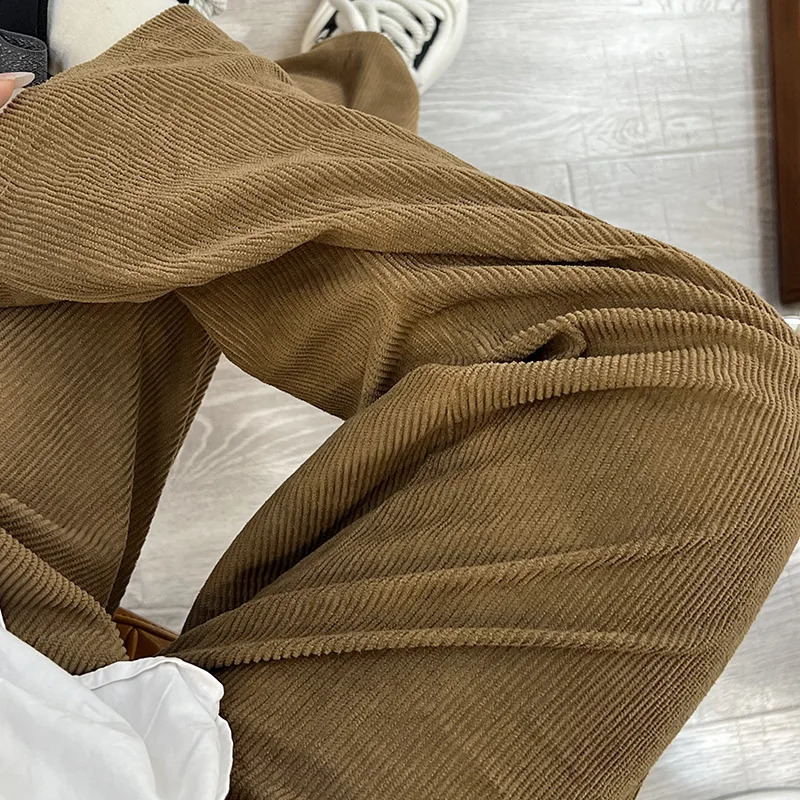 Autumn pants womens wide leg Corduroy retro loose sweet Ulzzang Harajuku College fashionable solid Trouser casual simple 240914