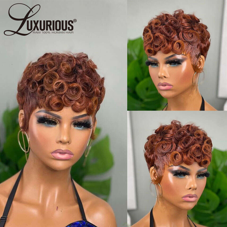 Deep Wave 613 Honey Blonde Short E Cut For Black Women Full Hine Made Curly Wigs Ginger Wig Human Hair