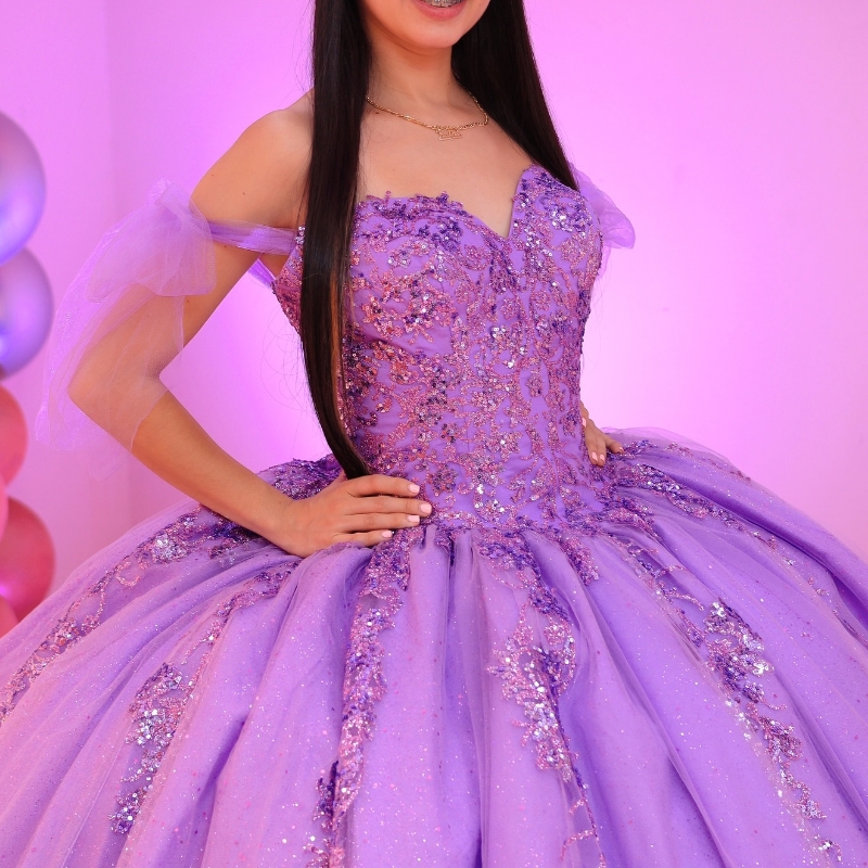 Lilac Quinceanera Dresses Off The Shoulder Princess Beads Tull Party Birthday Sweet 16 Dress Vestidos 15 De Anos