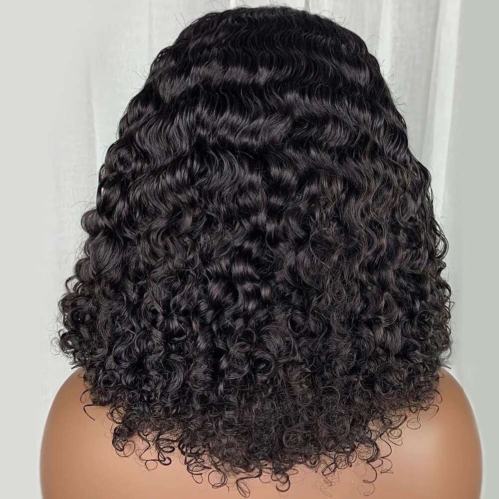 Deep Wave 13X4 Front Short Bob Human Hair Wigs Transparent Kinky Curly Lace Frontal Wig For Black Women 180%