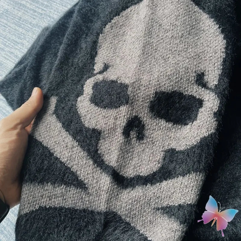 American High Street Black Skeleton Print Button Cardigan MMJ Sweater Men Women 240918