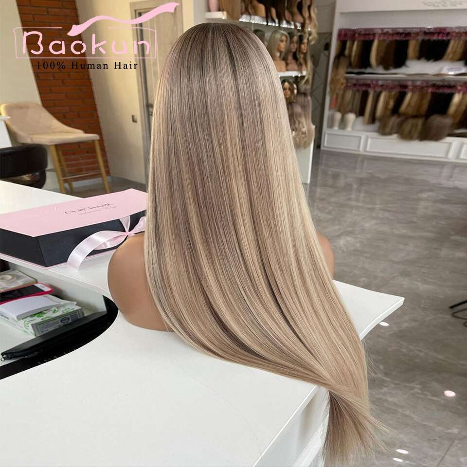 13X4 Ash Blonde Highlight Transparent 13X6 HD Frontal Wig Preplucked 360 Straight Lace Front Wigs Human Hair