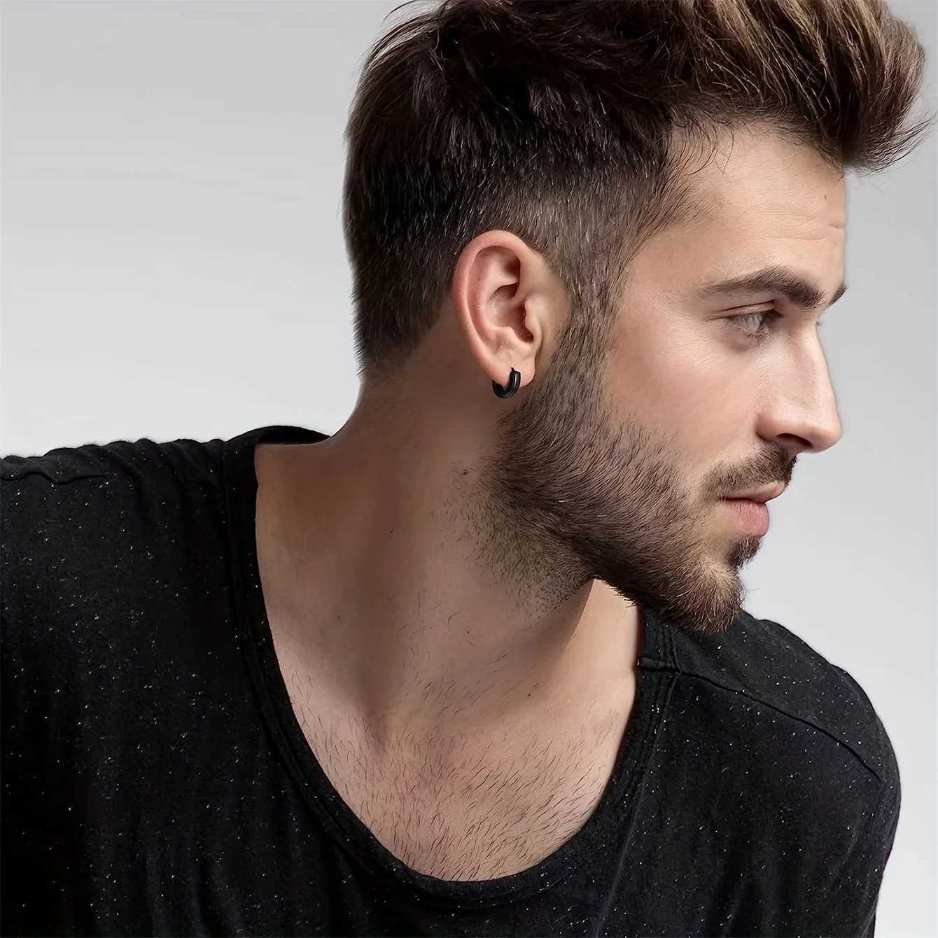 12 pairs of popular black and silver stud earrings set stainless steel stud earrings suitable for both men and women W240918