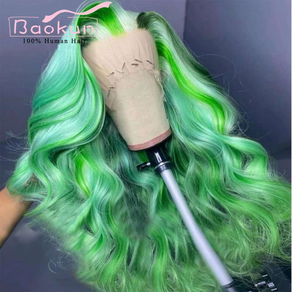 Green Highlight 13X6 Front 180 Density Orange Brown 613 Body Wave Human Hair Wigs 13X4 Transparent HD Lace Frontal Wig