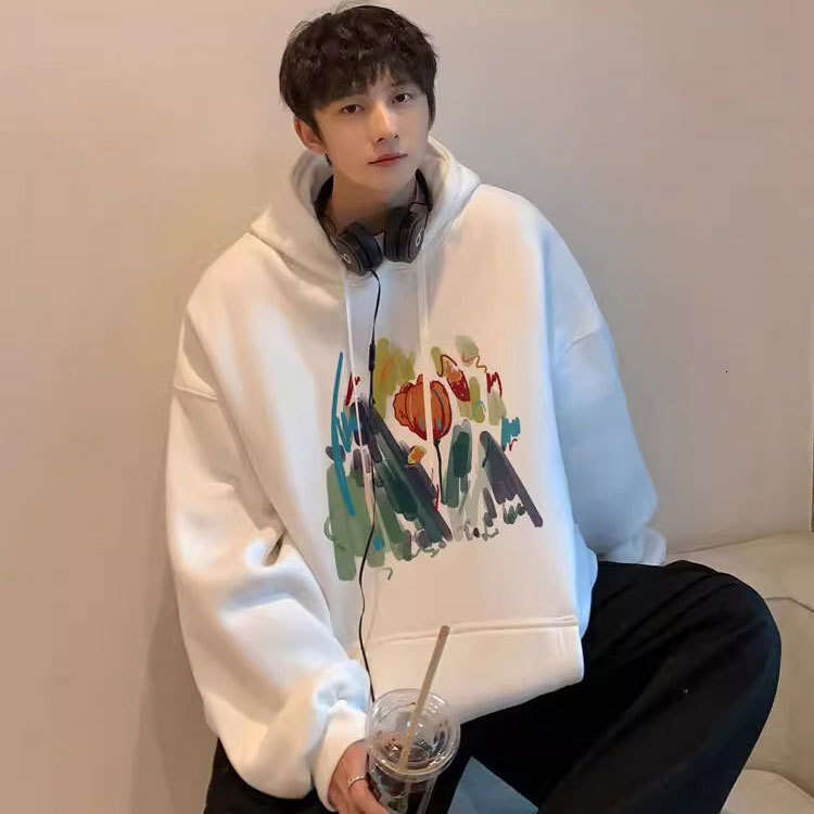 Wine Red Vintage Hoodie Men's Plus Velvet Japanese Hoodie Hooded Oversized Couple Outfit Jacket Top