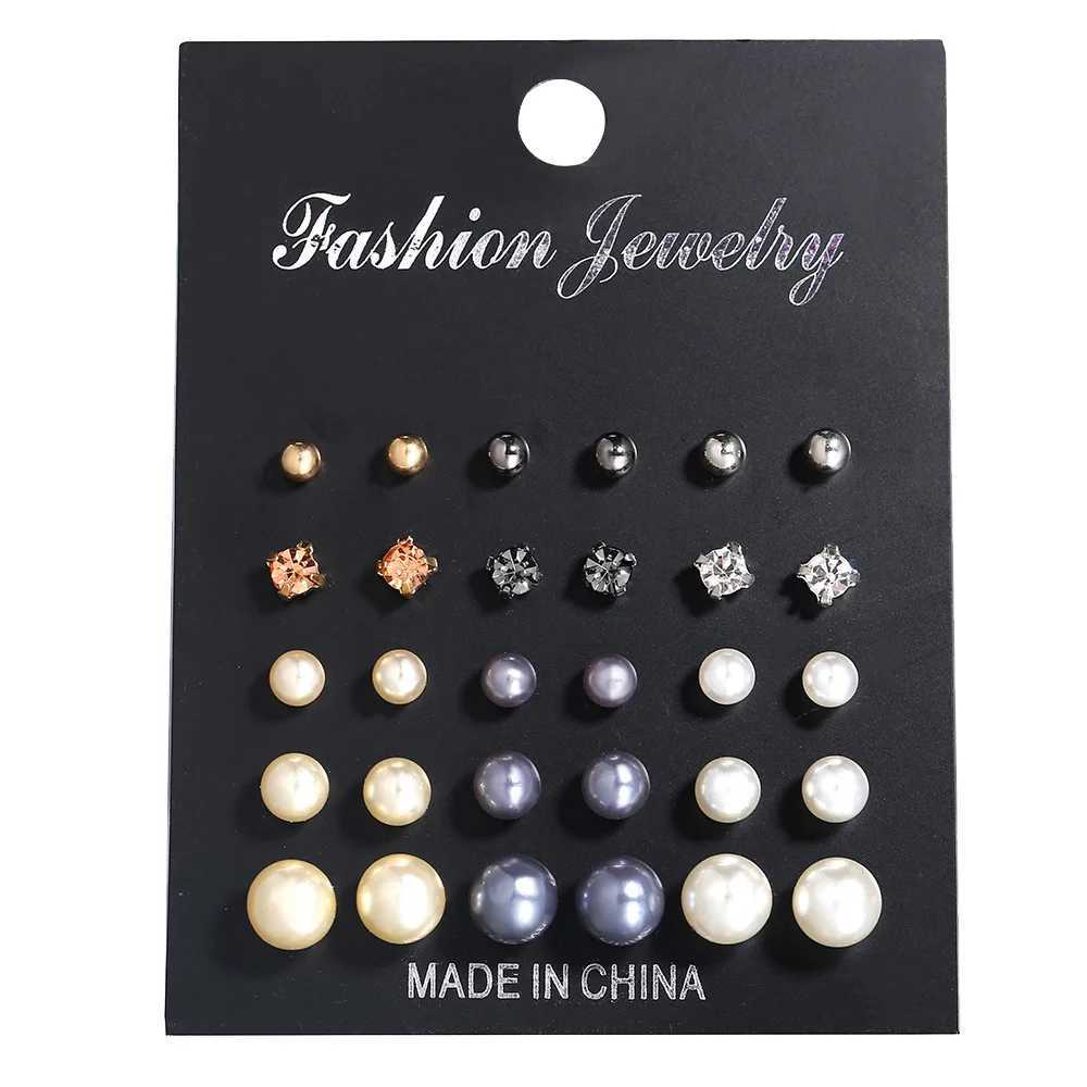 New Earrings Fashion Simple Artificial Pearl Jewelry Embedded Rhinestone Earrings Set 15 Pairs Of Earrings Female E7112X241023