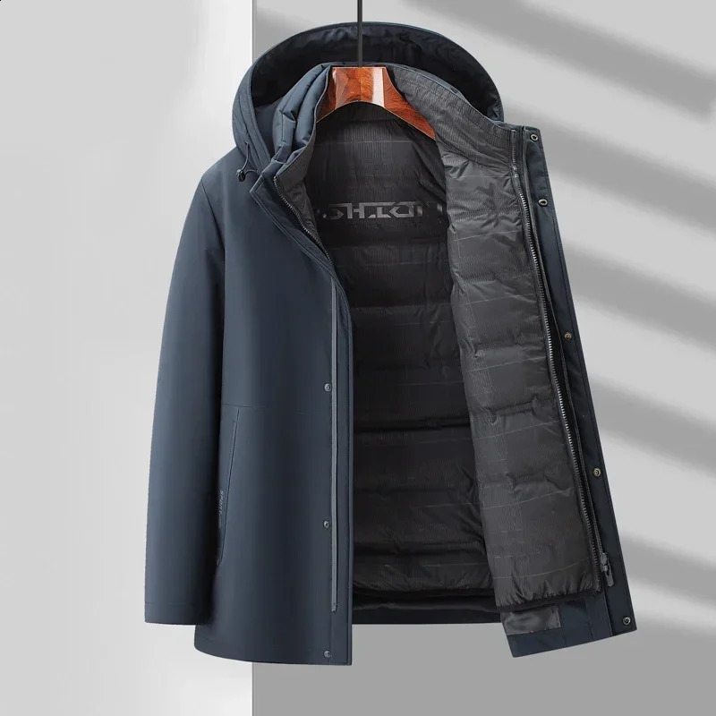 Winter Detachable Inner Tank Down Coat Mens Hooded Mid Length Plus Size Coat 240909