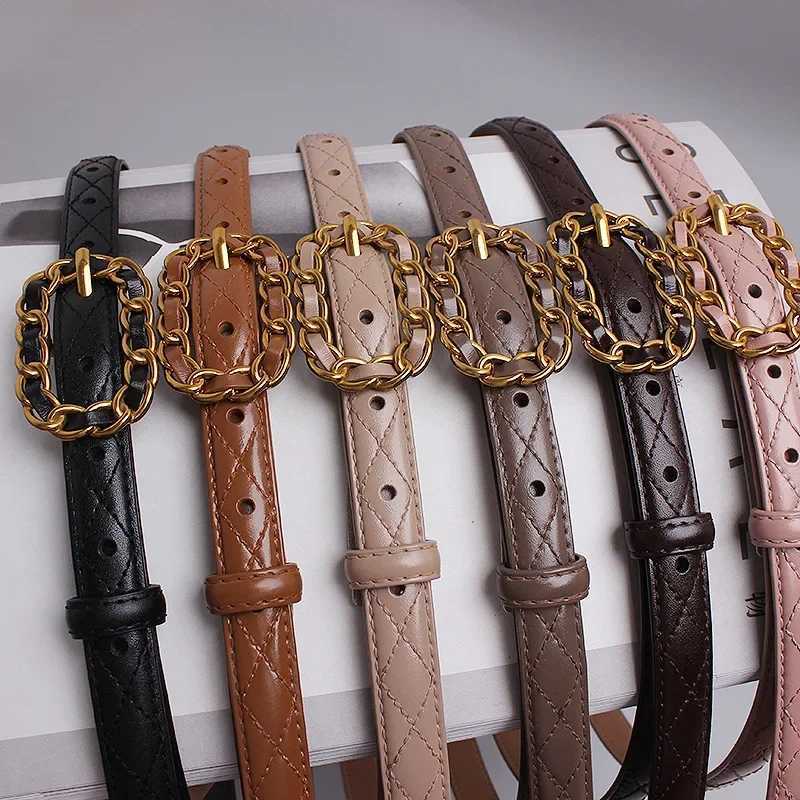 Belts Retro chain strap pin buckle quilted sewn small strap jeans leather J240913