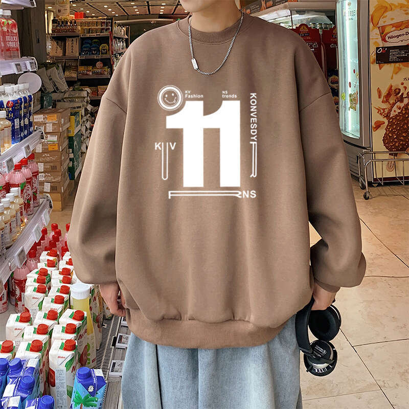 Hoodie Men's Autumn Fashion Brand Long Sleeved Hong Kong Style Round Neck Pure Cotton Loose Fitting Men's Versatile Base Clothes Hoodie