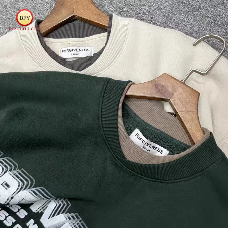 Trend Round Neck FRS Stereoscopic Overlapping Print Thick Fabric Casual Fashion Mens Sweatshirt Pullover 240907