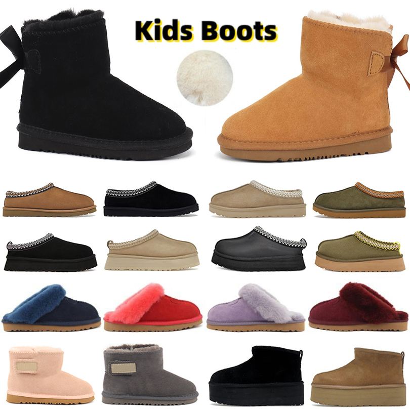 tasman slippers Kids boots snow Toddlers Mini boot Designer Children winter Classic Bailey Bow baby boys girls Ankle booties fur Suede Platform Short Fur shoes 21-35