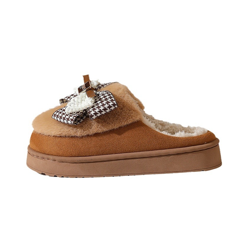 Designer Shoes In Black And White 2024 Autumn/winter New Home Interior Plush Warm Thick Bottom Fashionable Anti Slip Butterfly Knot Cotton Slippers Fo