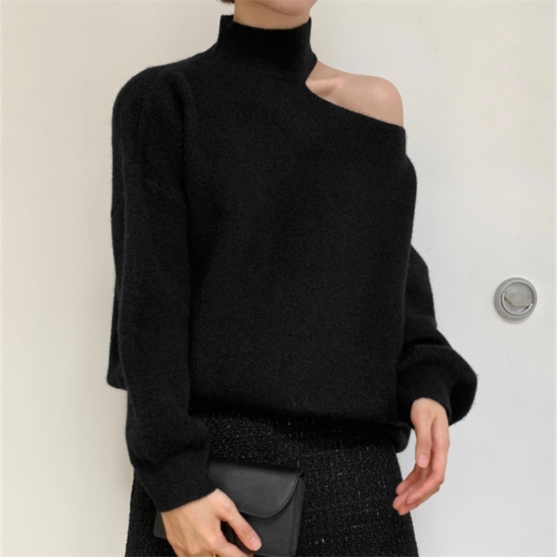 Women Hollow Out Sexy Sweater Turtleneck Long Sleeve Knitted Pullovers One Shoulder Causal Sweater For Women Autumn Winter 240911