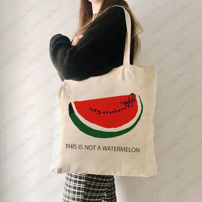 This Is Not A Watermelon Pattern Tote Bag Canvas Shoulder Bags for Against War Womens Reusable Shopping Bag Best Gift for Peace Z250224