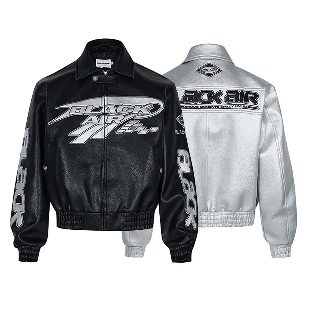 BlackAir Embroidered Racing Leather Jacket Hip Hop Motorcycle and Bicycle Y2k Clothing 230712 240918