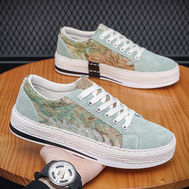 Breathable Canvas Men's Casual Shoes: Trendy 2024 Soft Sole Chinese Fashion Comfort f664