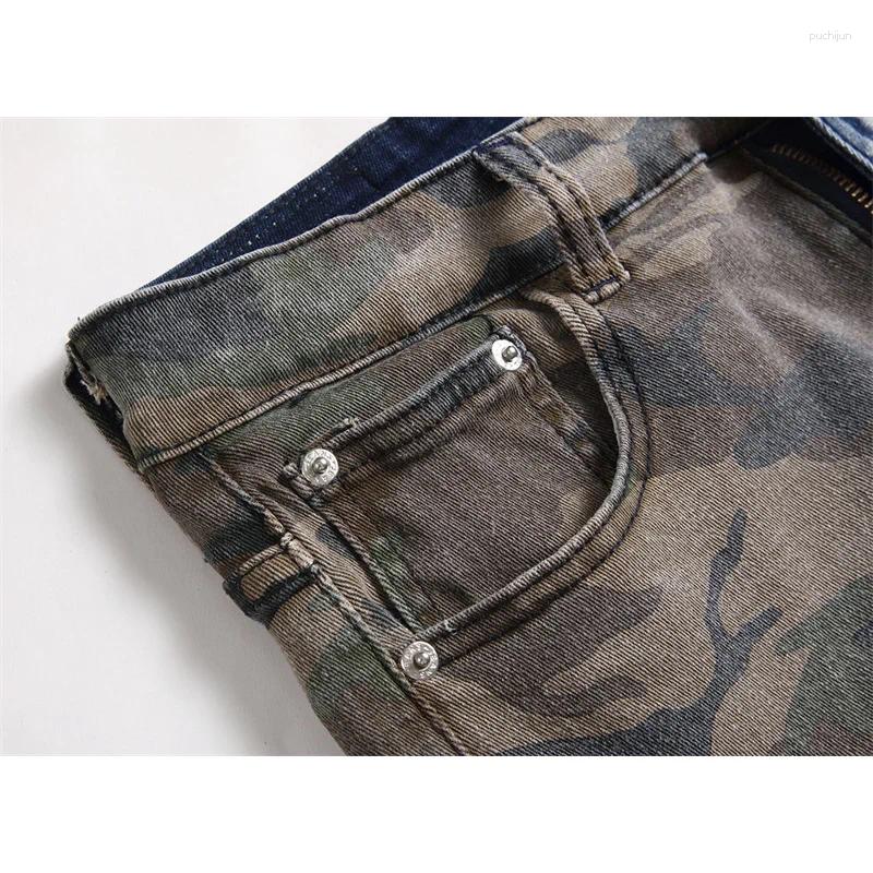 2025 S Fashion Designer Men S Jeans Patchwork Ing Color Matching Street Fashion Design Cool Smart Trend Unique Slim Fit Skinny Pants
