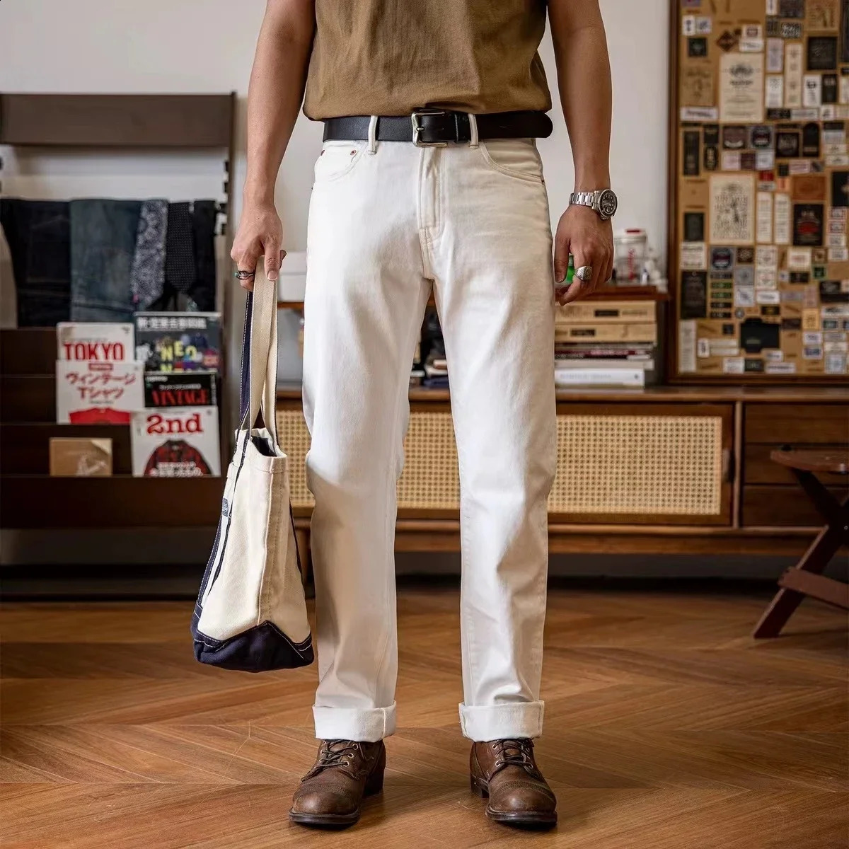Red Tornado White Regular Straight Mens Jeans Rugged Style 14oz Selvage Denim Pants 240913