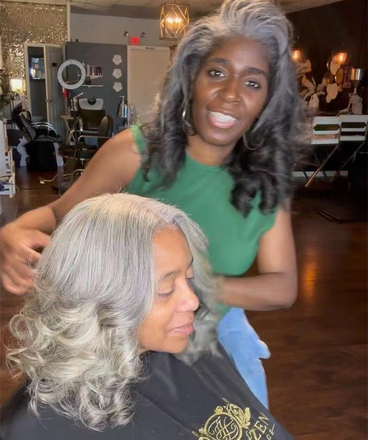 Short natural look gray human hair wigs for black women ash grey blonde salt pepper hd lace closure grey wig loose curly for old Lady