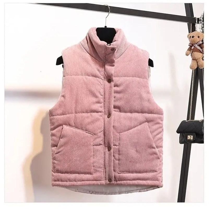 Woman Jacket Vest Corduroy Vest Womens Autumn Winter Clothing Loose Short Cotton Coat Vest Chaleco Mujer 240911