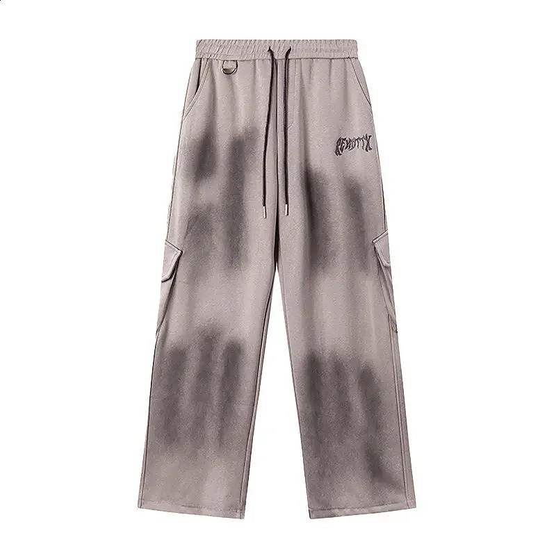 American high street personalized straight leg trendy multi pocket sports pants for men and women autumn loose casual pants y2k 240911