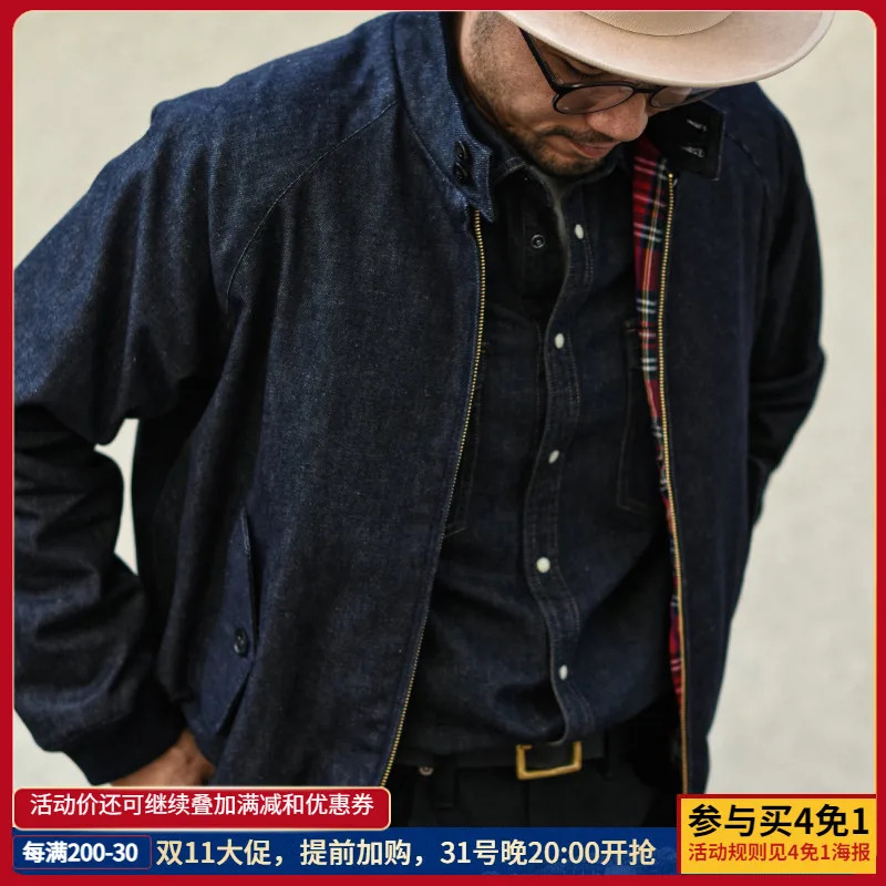 Sauce Zhan Mens Vintage Golf Denim Jacket For Man Classical Gentleman Work Coats Indigo Regulat Fit