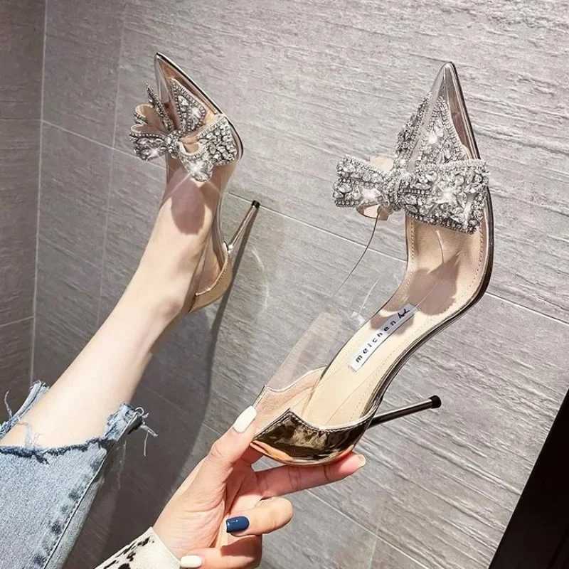 New Pointed Crystal Fairy Ladies Wind Sandals Rhine Butterfly-knot Transparent High Heel Women Sandals Fi Shoes 2024XJ2500305