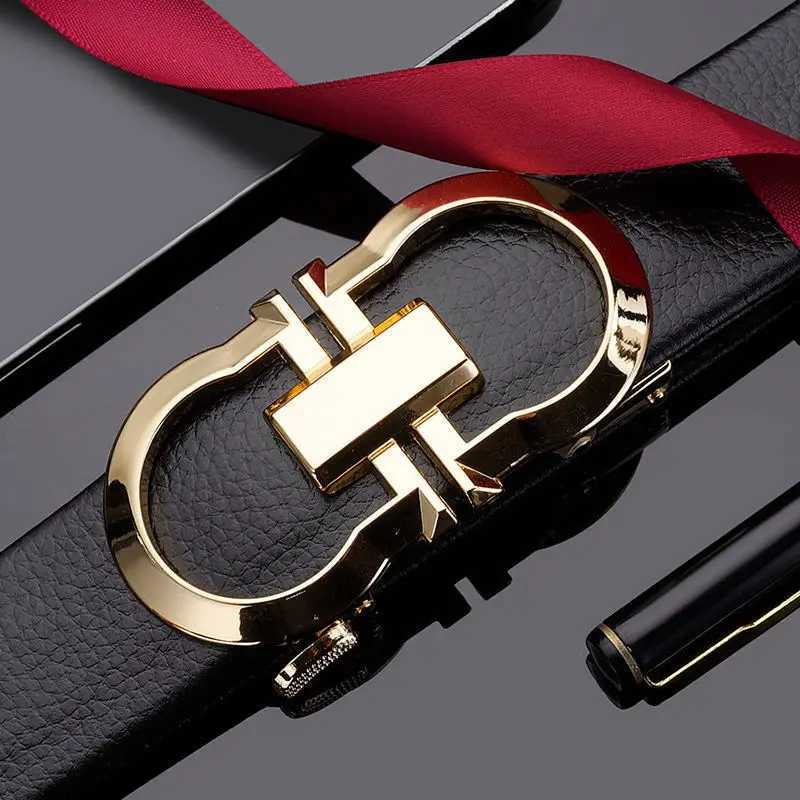 Belts A formal mens waist belt made from Cowhide alloy automatic buckle trend and Versatile decorative set mens business waist belt J240913