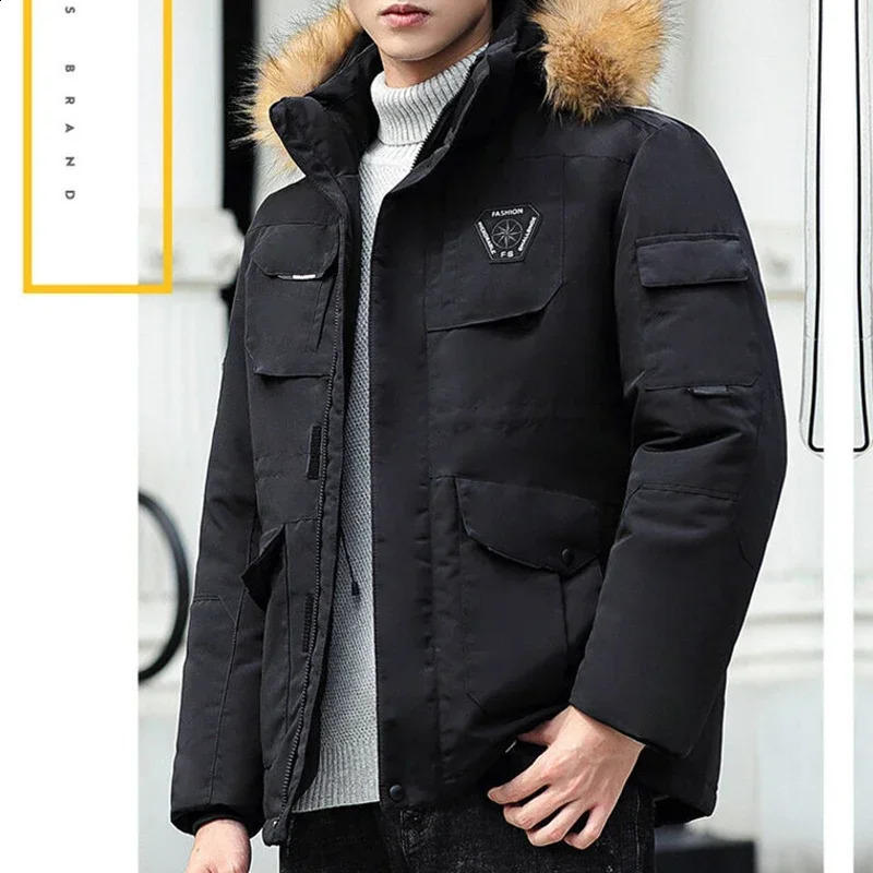 Mens Down Jacket Fur Hooded Casual Thick Warm Winter Men Winter White Duck Down Jackets Windproof Outerwear Male Coats 3XL 240909