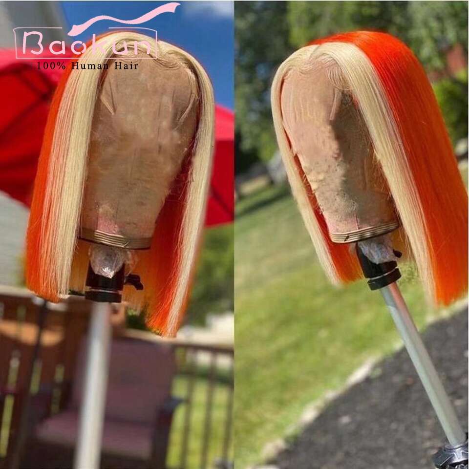 13X4 Grey Highlight Bob Front Human Hair Blue Green Short 13X6 HD Frontal Wig Transparent Lace Wigs For Women