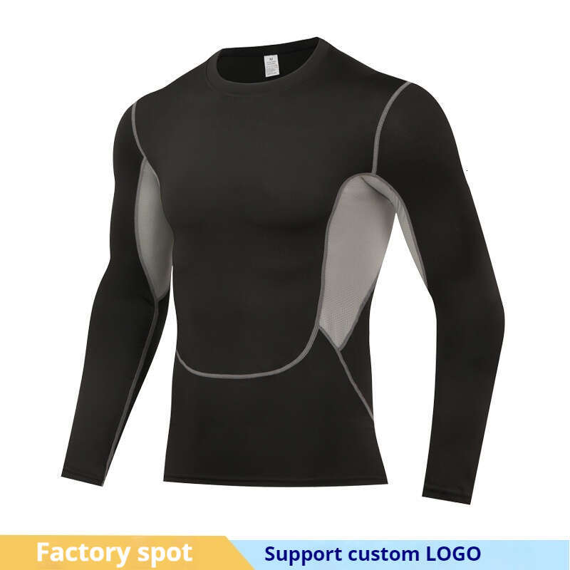 Custom fitness clothing in stock, men's basketball quick drying long sleeved running yoga training high elasticity tight fitting clothes