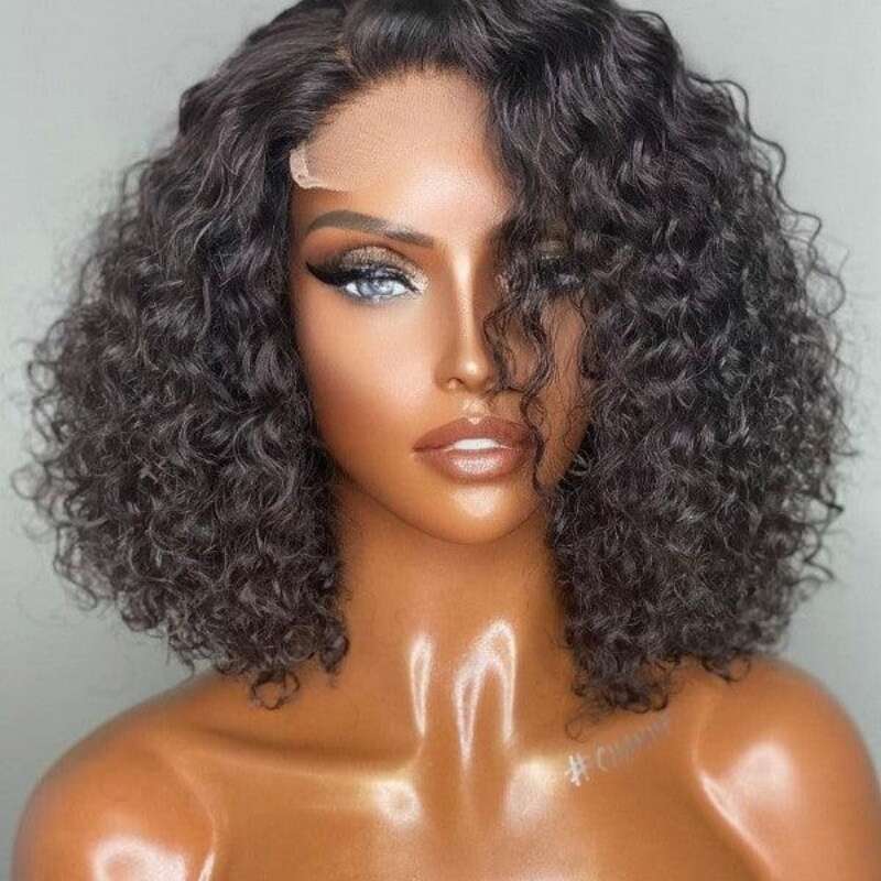 Sophianna 13X4 Short Curly Human Hair Bob Wigs 13X6 Lace Frontal Wig Deep Wave For Women Natural Black Color