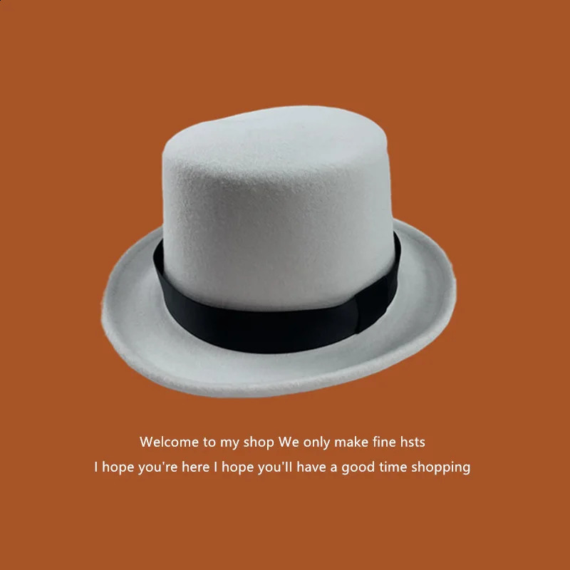 Fedoras Wool Magic high hat British black jazz top male court gentleman flat felt Webbing sombrero de copa 240906
