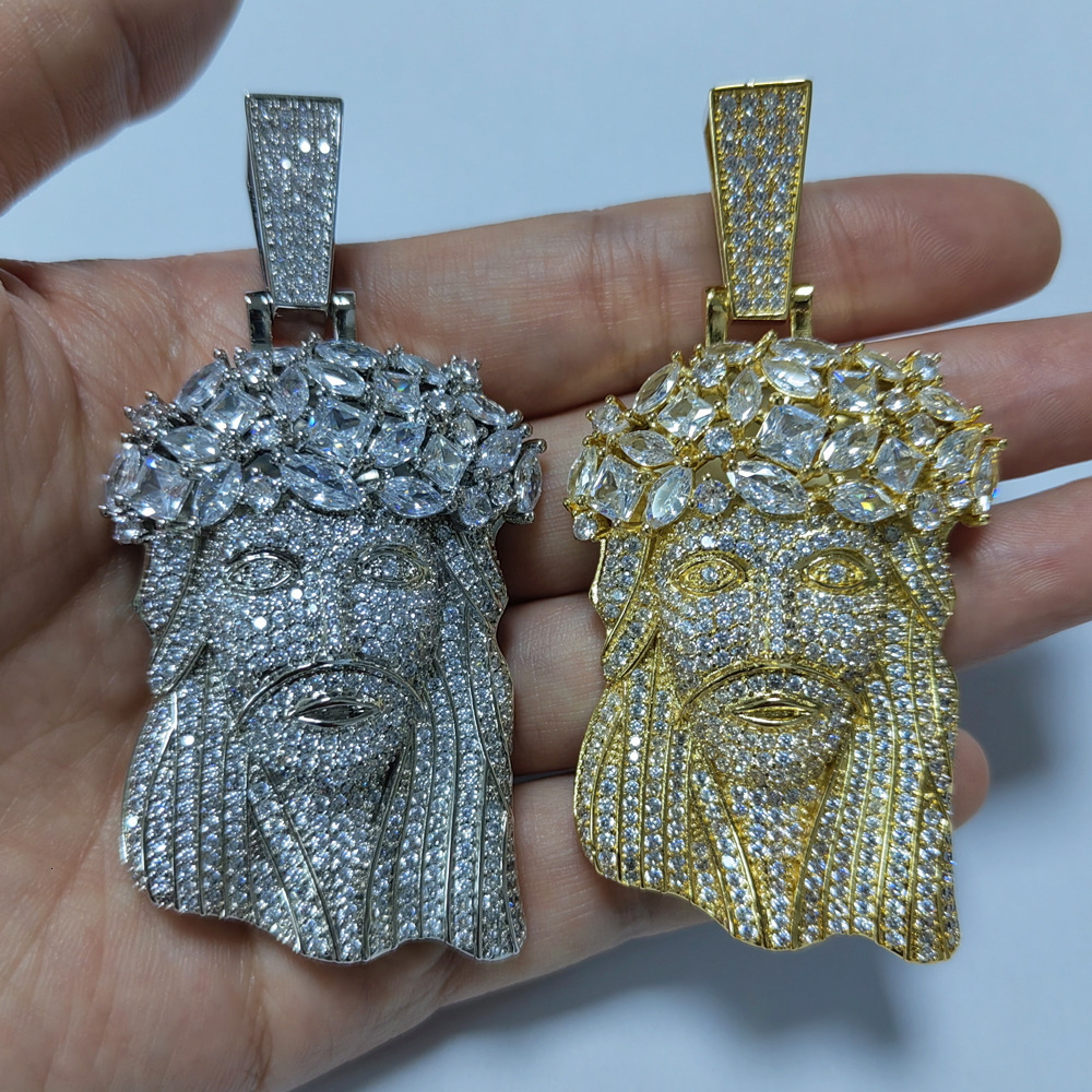 Hip Hop 5A+ CZ Stone Paved Bg Iced Out Big JESUS PIECES Pendants Necklaces for Men Rapper Jewelry with 14MM cuban chain