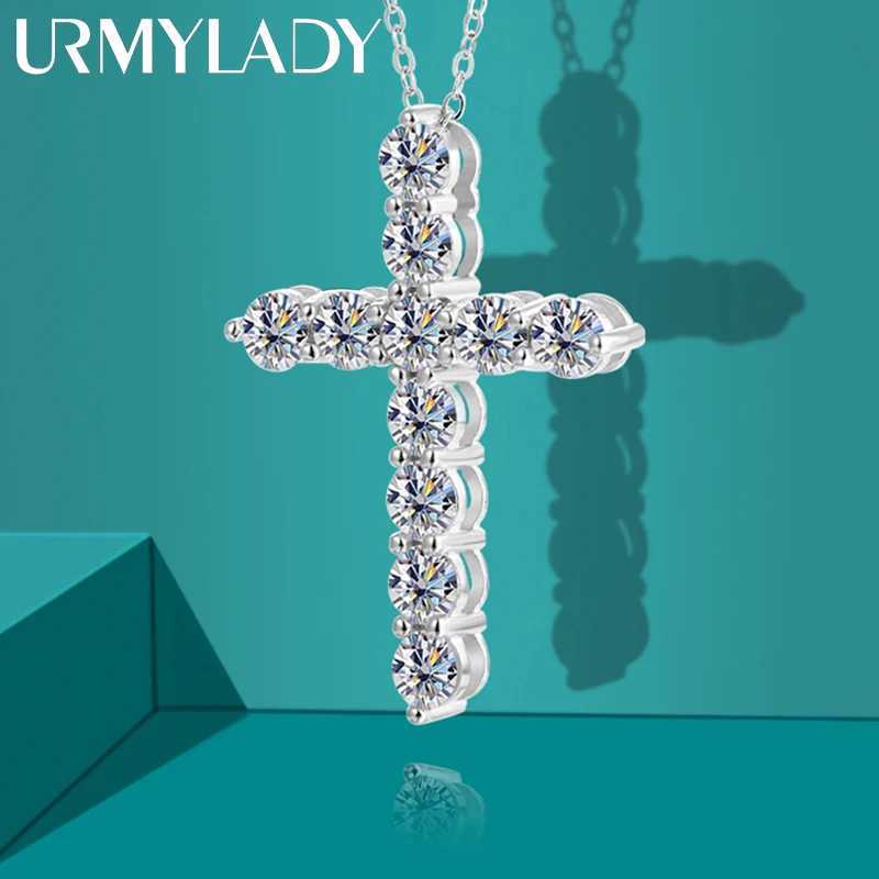 URMYLADY All Mo Silica Cross Pendant Necklace Original 925 sterling silver chain plated 18k white gold fine necklace W240918