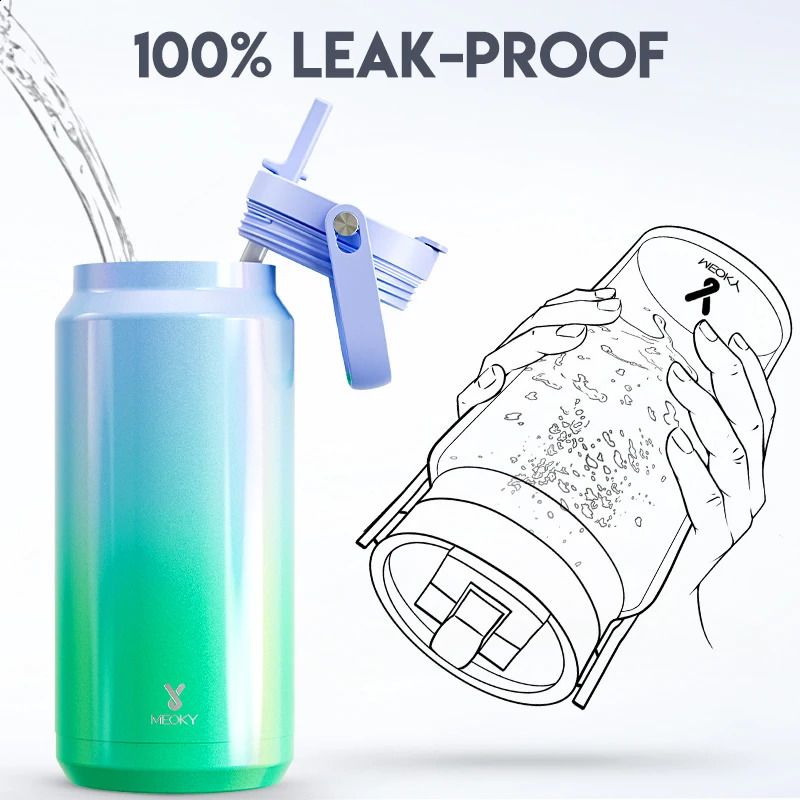 Meoky 64oz stainless steel vacuum cup with lid large capacity portable coffee cup green purple gradient juice cup for sports 240918