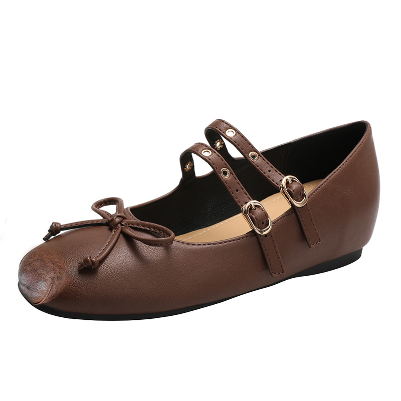 2024 Autumn Retro Brushed Color Square Head with Increased Height Single Shoe Butterfly Bow Mary Jane Single Shoe
