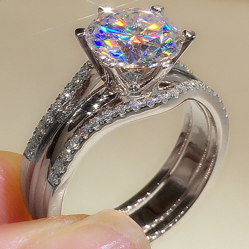 Anziw Gold Color 3.0CT Moissante Wedding Ring Bridal Set Womens Classic 2ct n Promise Band Engagement Jewelry Gift 240918