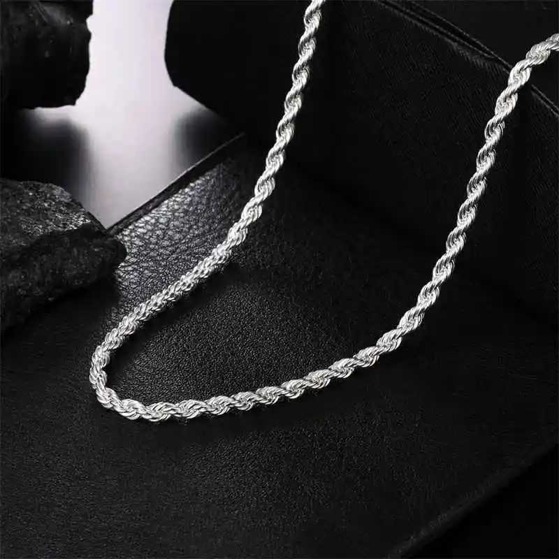 Classic 925 Sterling Silver Twisted Rope Chain Men Necklace Width 4MM Figaro Cuban Chain Necklace For Men Women Jewelry GiftsX240919