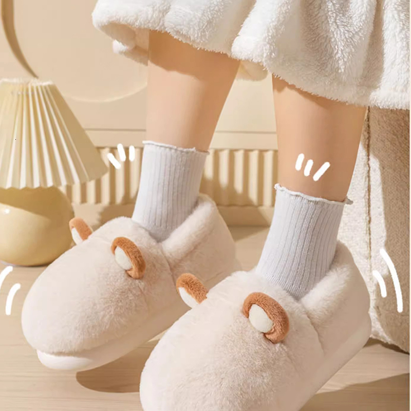 Cotton Slippers With Bag Heels Men Winter Indoor Home Thick Soled Anti Slip Warm Shoes, Plush For Women