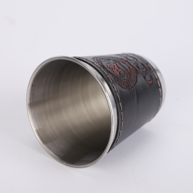 The factory supplies 70ml leather coated stainless steel wine glasses leather covered small wine glasses metal wine utensils and glasses