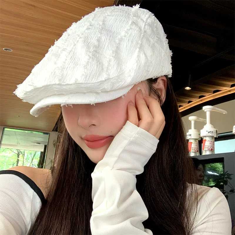 Burr Edge Berets for Women Girls Solid Color Simple Versatile Forward Hat Korean Literary Vintage Painter Caps Reverse Beret CapX240919
