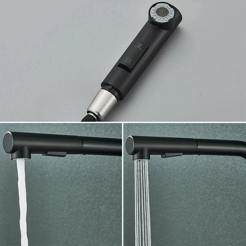 Black 360° Rotation Stream Sprayer Nozzle Stainless Steel Kitchen Sink Cold Taps Kitchen Faucet Deck Mounted Mixer Tap 240918