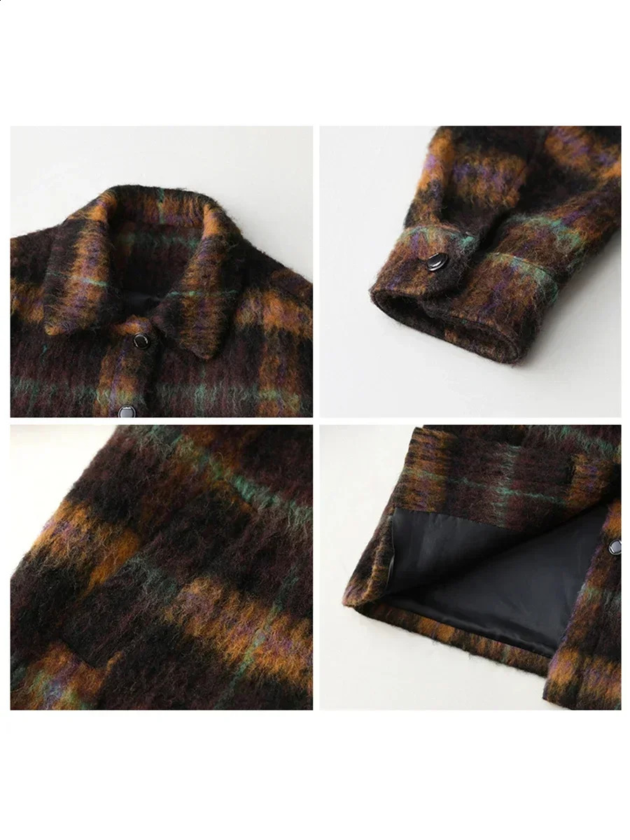 CHIC VEN Women Woolen Coat Loose Casual Single Breasted Vintage Polo Collar Plaid Female Overcoat Autumn Winter 240912