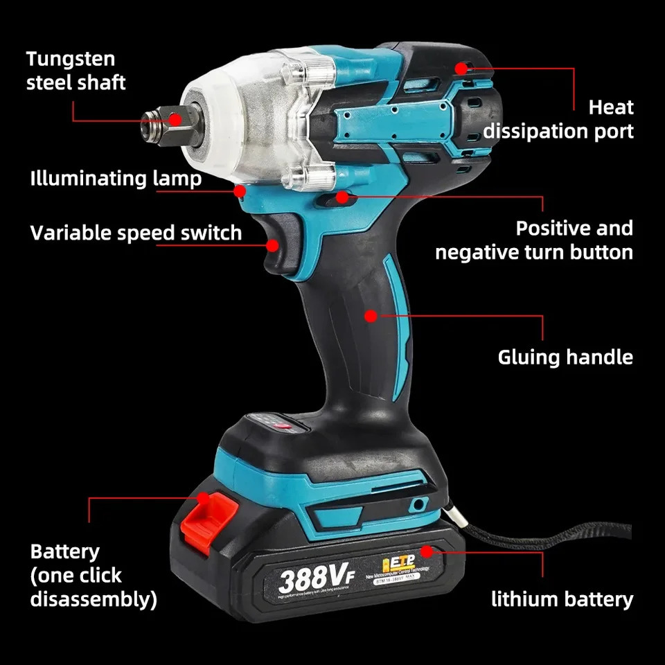 520N m cordless electric impact wrench brushless manual drill socket power tool 388V battery 240913